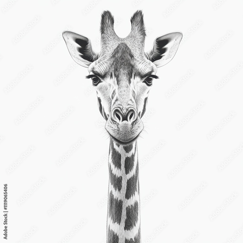 Fototapeta premium Detailed Black and White Portrait of a Giraffe with Textures