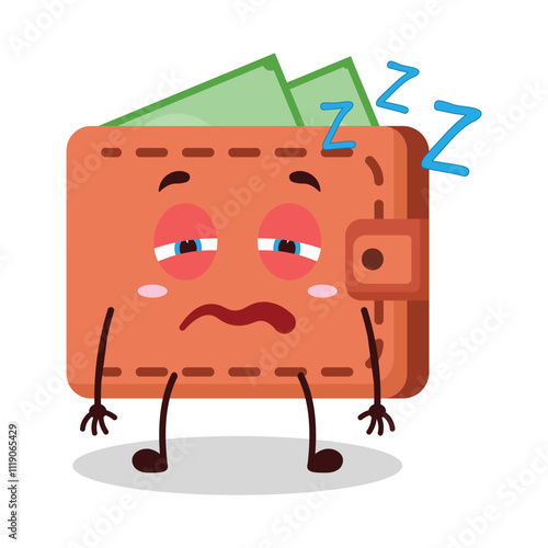 cute sleepy expression of wallet cartoon character