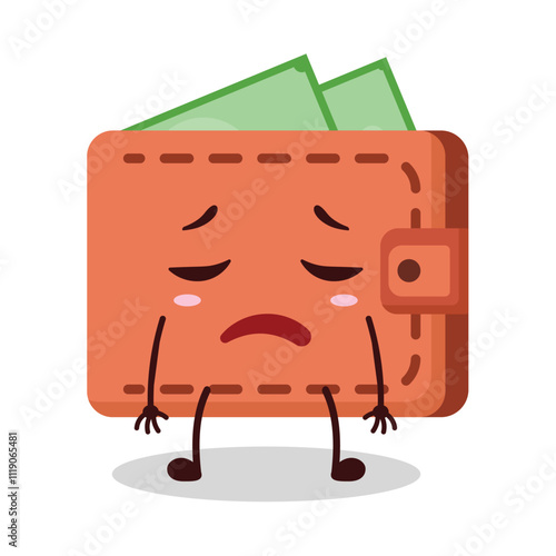 cute tired expression of wallet cartoon character