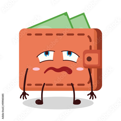 cute bored expression of wallet cartoon character