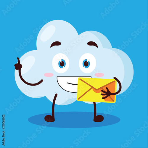 cute happy expression of cloud cartoon character bring envelope letter