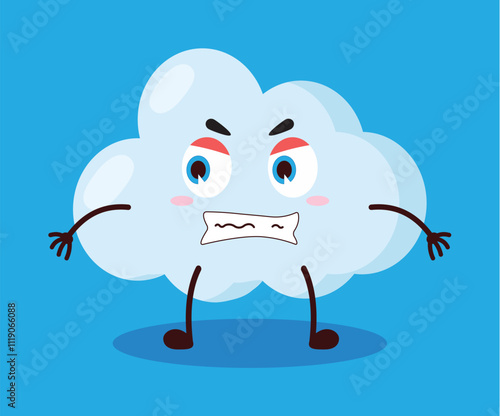cute angry expression of cloud cartoon character