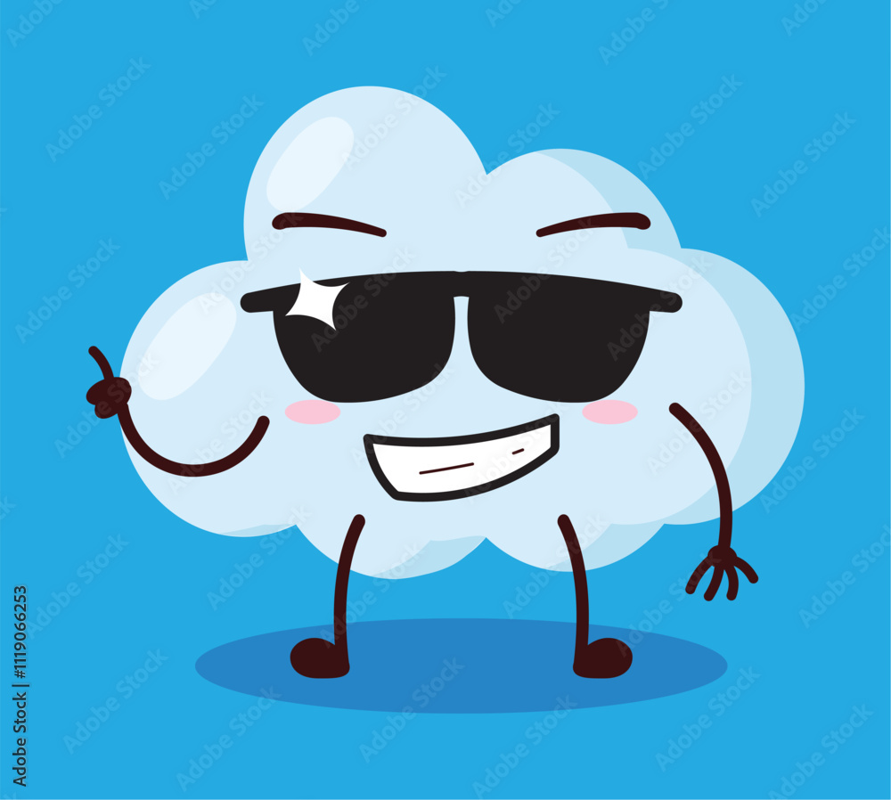 cute cool expression of cloud cartoon character wear sunglasses cute cool expression of cloud cartoon character wear sunglasses