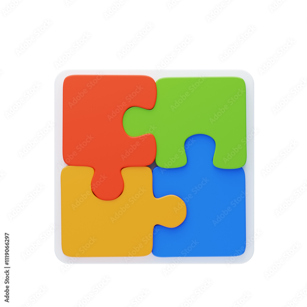 3D Colorful Puzzle Pieces in Square Layout 3D Colorful Puzzle Pieces in Square Layout