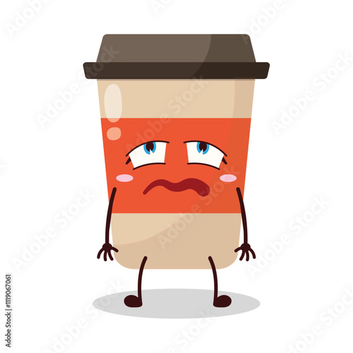 cute bored expression of coffee cup cartoon character