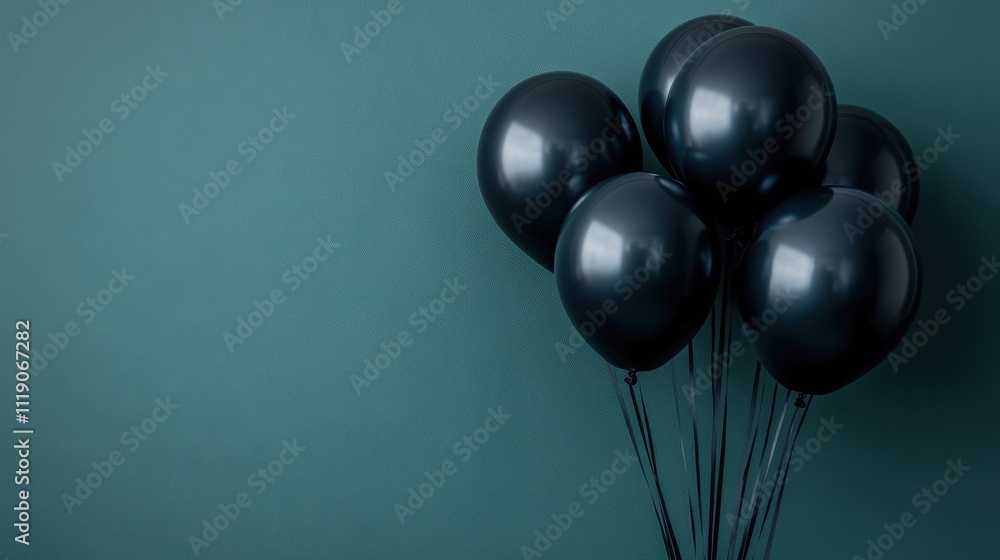 Elegant black balloons against dark green background Elegant black balloons against dark green background