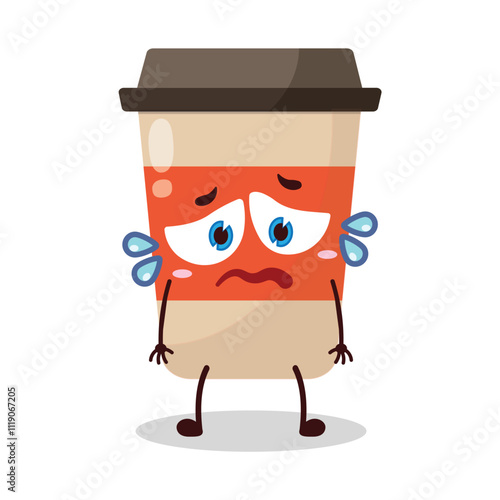 cute depressed expression of coffee cup cartoon character
