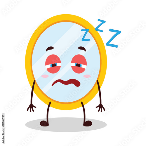 cute sleepy expression of mirror cartoon character