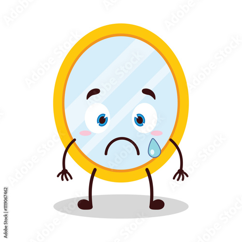 cute nervous expression of mirror cartoon character