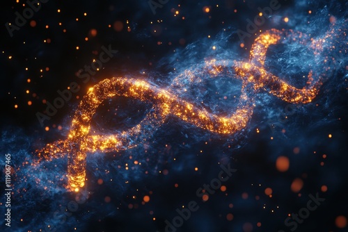 Glowing dna helix in space with sparkling particles