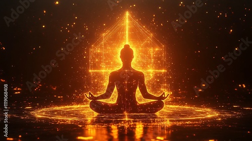 Ethereal Meditation Silhouette in Glowing Energy Field Representing Spiritual Enlightenment and Transcendence