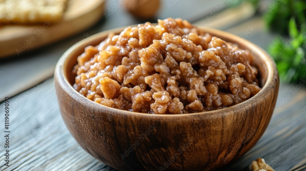Nut-Free Charoset Delicious homemade walnut cabbage relish in wooden bowl Nut-Free Charoset Delicious homemade walnut cabbage relish in wooden bowl