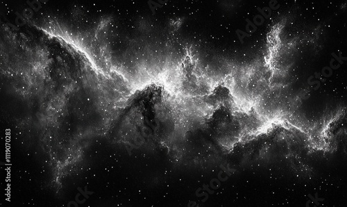 Cosmic Nebula with Swirling Black and White Texture and Illuminated Stars photo