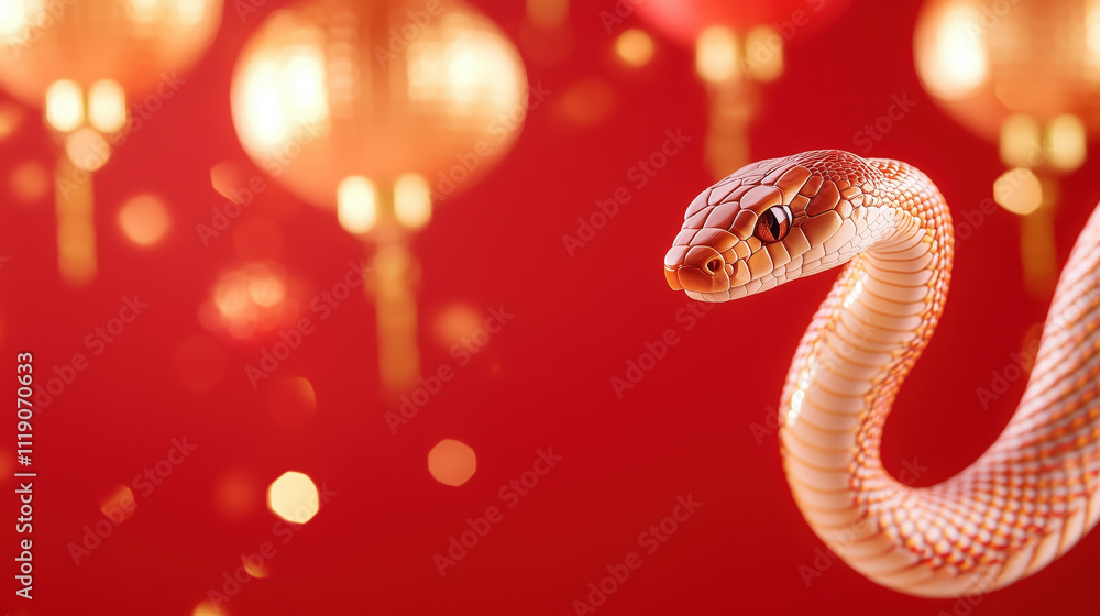 Red and gold banner featuring graceful snake against festive background, symbolizing prosperity and good fortune. Perfect for celebrations and cultural events Red and gold banner featuring graceful snake against festive background, symbolizing prosperity and good fortune. Perfect for celebrations and cultural events