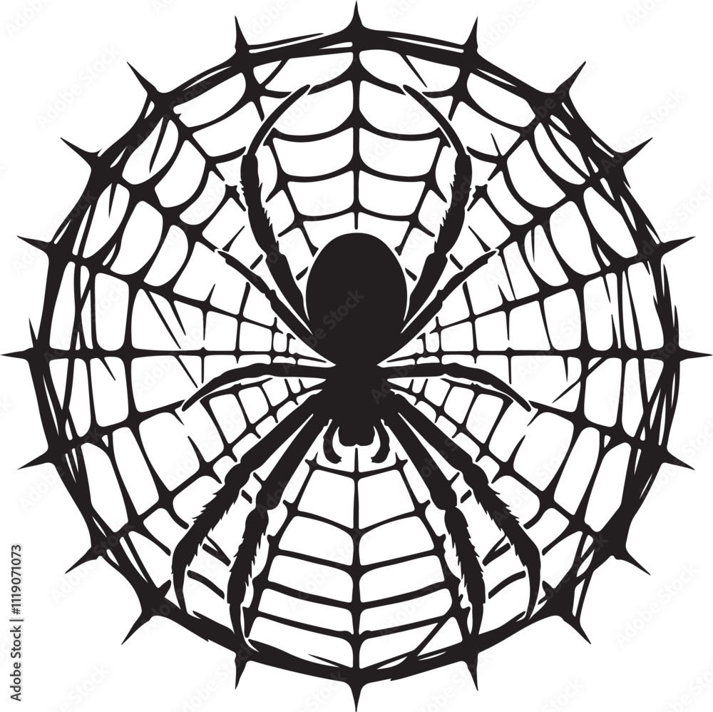Obraz premium spider in net silhouette design vector art illustration