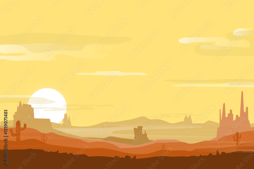 Obraz premium desert vector illustration in a bright, calm and quiet atmosphere