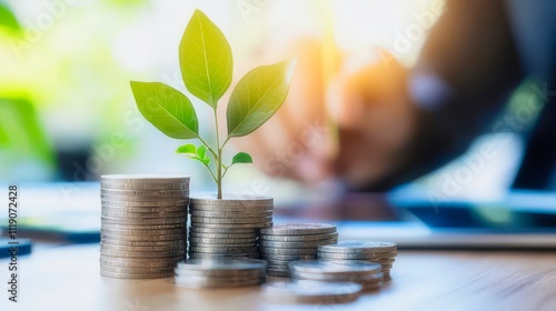 Renewable energy farms merging with high-tech financial systems, a seamless integration of profitability and sustainability