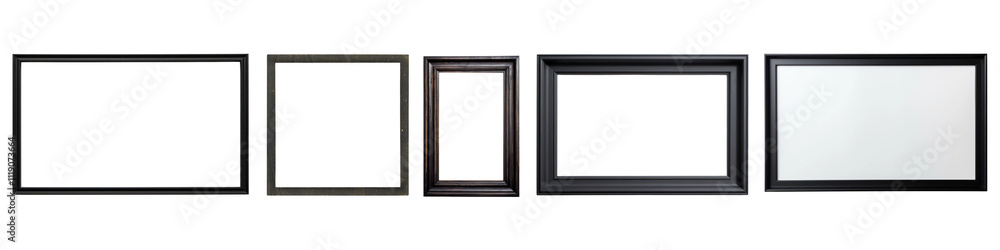 PNG Black wooden picture frame set on transparent background PNG Black wooden picture frame set on transparent background