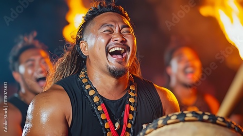 Wallpaper Mural Joyful Tahitian Drummer Fire Dance Polynesian Culture Island Music Festival Torontodigital.ca