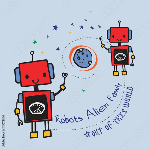 small and cute robot is playing,design cartoon vector illustration