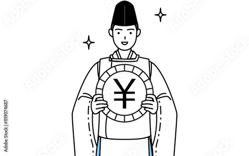 為替差益や円高のイメージ、神社の神主、烏帽子と狩衣姿