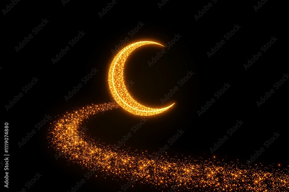 Glowing Golden Crescent Moon with Stars.generative AI
Glowing Golden Crescent Moon with Stars.generative AI