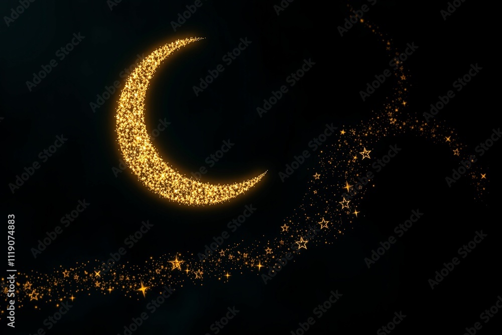 Glowing Golden Crescent Moon with Stars.generative AI
Glowing Golden Crescent Moon with Stars.generative AI