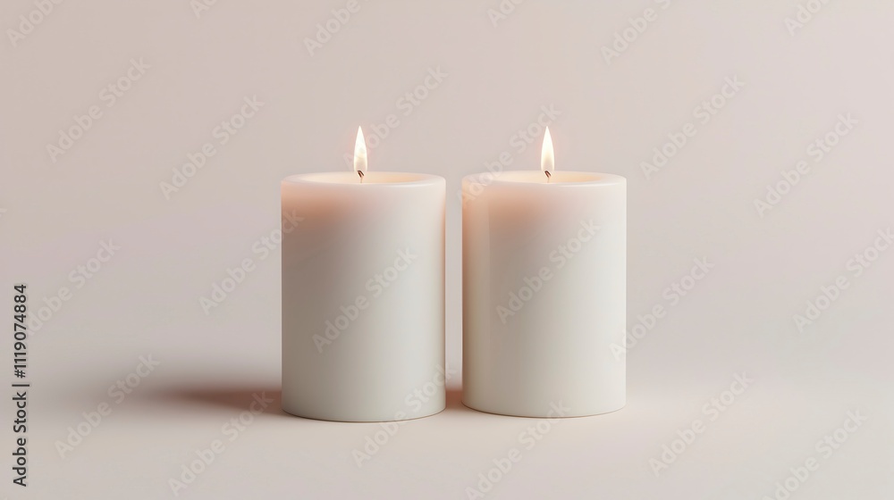 Two Lit White Candles on a Soft Background Two Lit White Candles on a Soft Background