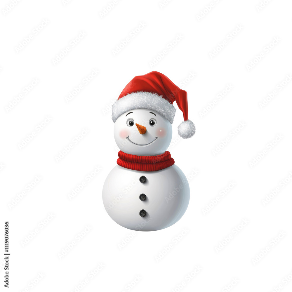 Cheerful Snowman in Santa Hat - Winter Holiday Character Cheerful Snowman in Santa Hat - Winter Holiday Character