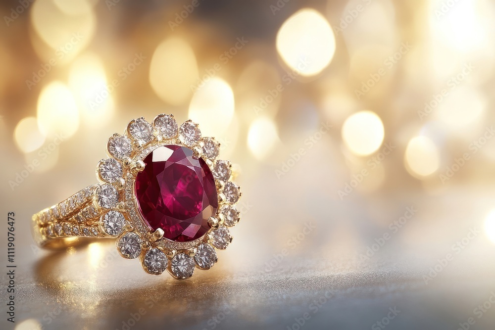 Elegant Gold Ring Featuring A Large Ruby And Diamonds Elegant Gold Ring Featuring A Large Ruby And Diamonds