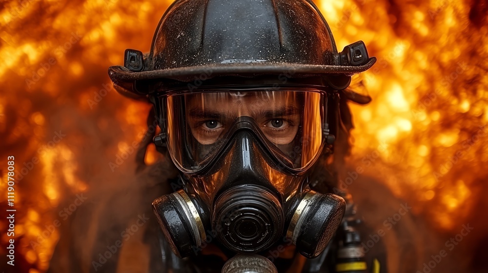 A firefighter in protective gear confronting a powerful blaze with determination. A firefighter in protective gear confronting a powerful blaze with determination.