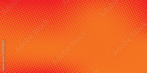 Polka dot pop art halftone pattern. Red dots on orange background