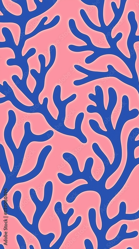 Blue coral on pink background seamless pattern representing marine life and ocean ecosystems Blue coral on pink background seamless pattern representing marine life and ocean ecosystems