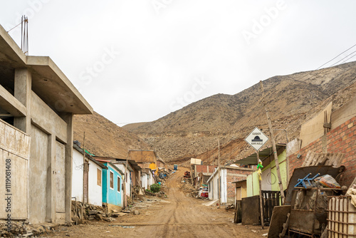 Rural Street in a Dry Developing Neighborhood of Lurin, Peru, in the Mountains