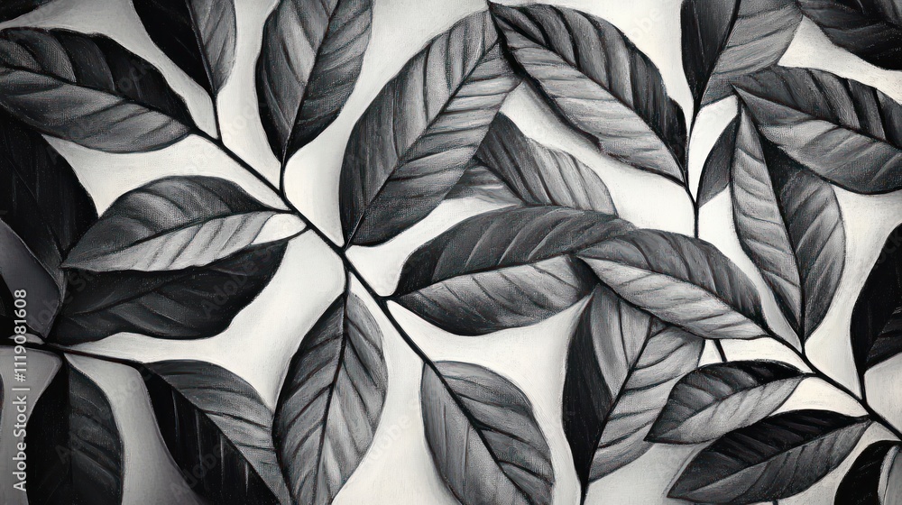 Black and White Abstract Watercolor Leaves Art Print Black and White Abstract Watercolor Leaves Art Print