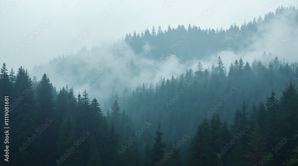 misty background, fir forest, generative ai misty background, fir forest, generative ai