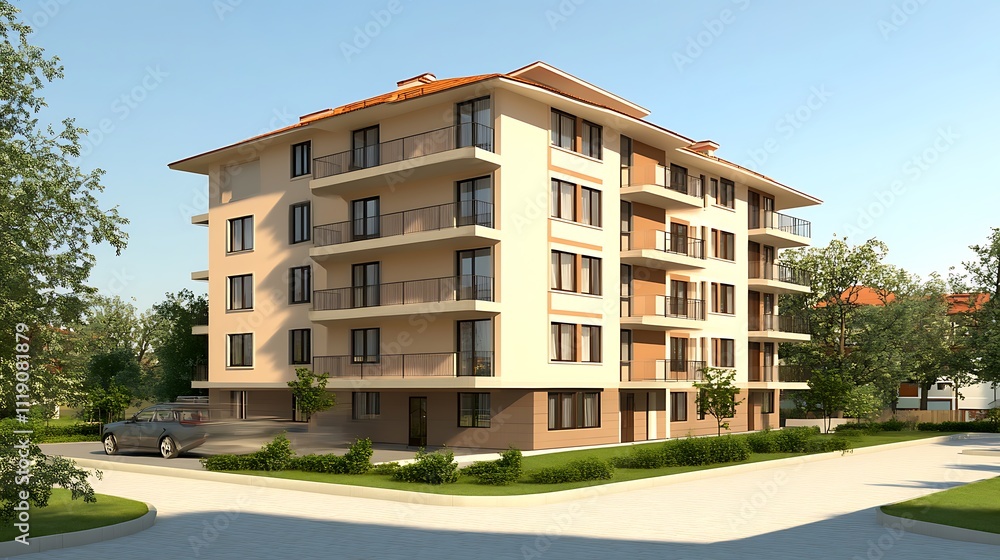Modern Apartment Building Architectural Rendering Modern Apartment Building Architectural Rendering