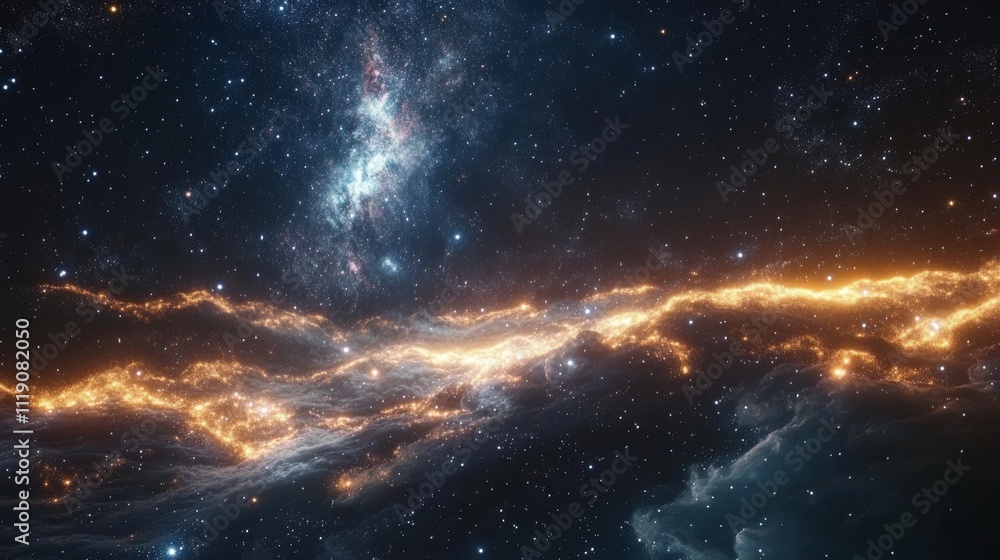 Obraz premium Stunning cosmic galaxy and nebula with star-filled sky and glowing energy