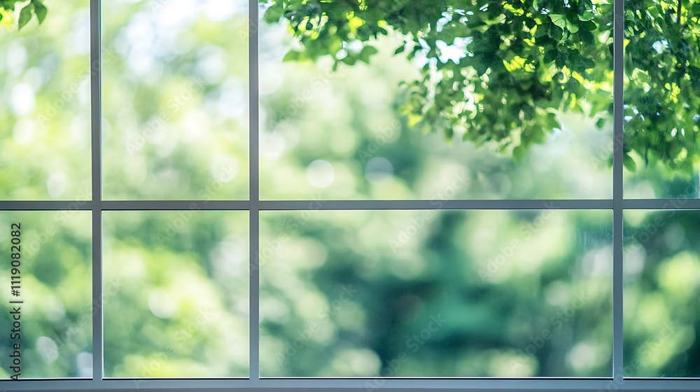 Serene Green View Through Window Pane Serene Green View Through Window Pane