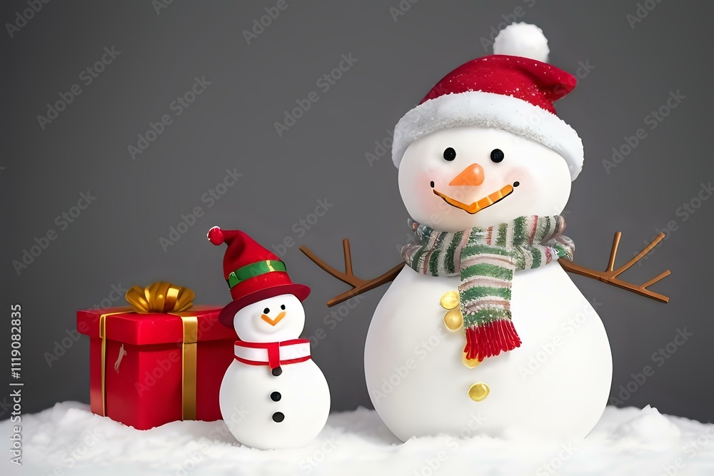 Two happy snowmen with gift Two happy snowmen with gift