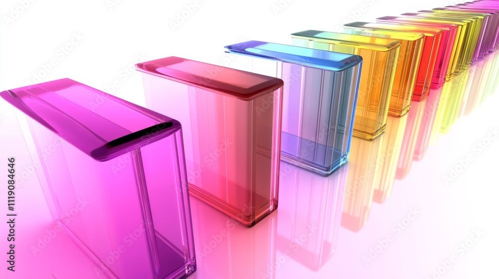 Fototapeta premium Colorful Transparent Boxes in a Gradient Arrangement on Surface