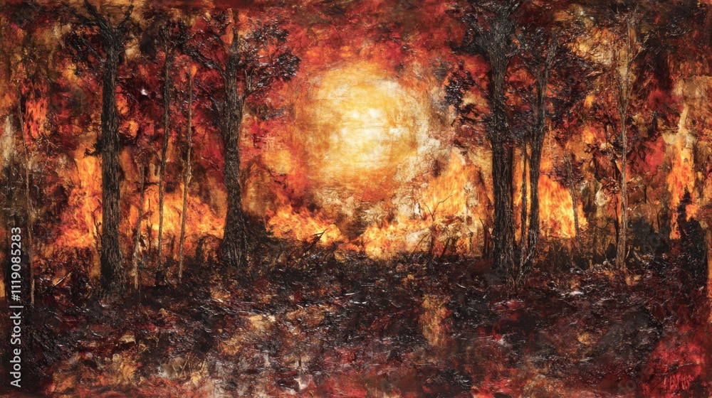 Abstract Landscape of Autumn Forest Fire in Vibrant Orange Tones Abstract Landscape of Autumn Forest Fire in Vibrant Orange Tones