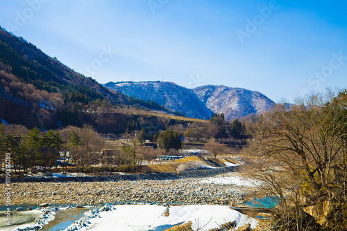 Mountain ranges view near Takayama town in Gifu prefecture, Chubu, Japan. photo