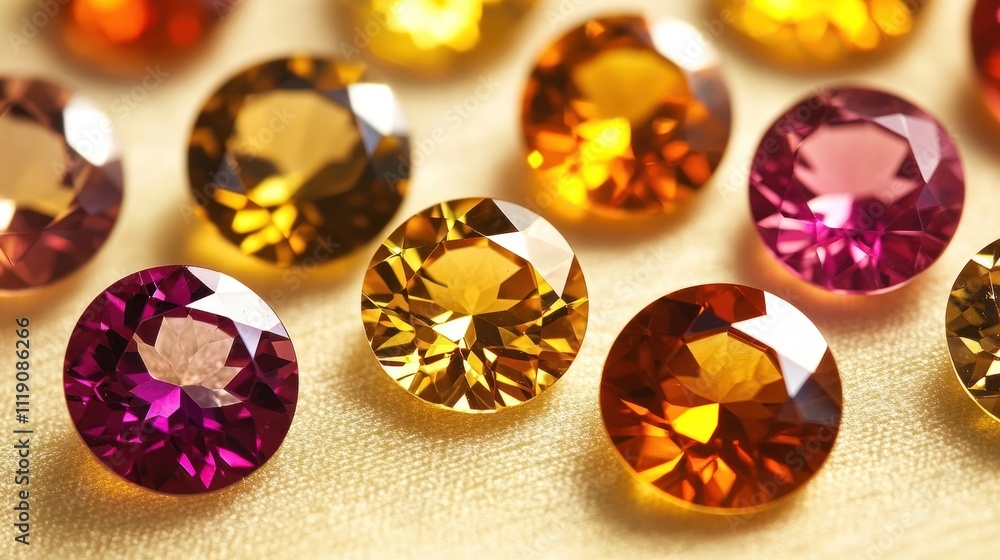 Colorful Gemstones Scattered on a Golden Surface Colorful Gemstones Scattered on a Golden Surface