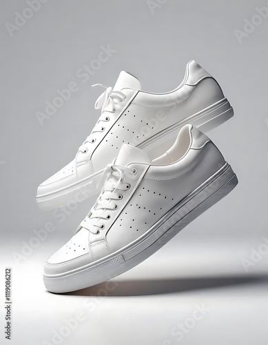 Stylish White Leather Sneakers: Minimalist Fashion Footwear Photography