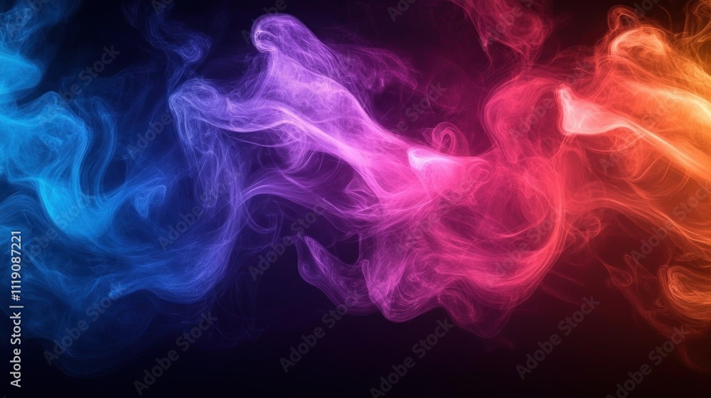 Colorful Smoke Swirling Abstract Design Elements on Dark Background Colorful Smoke Swirling Abstract Design Elements on Dark Background