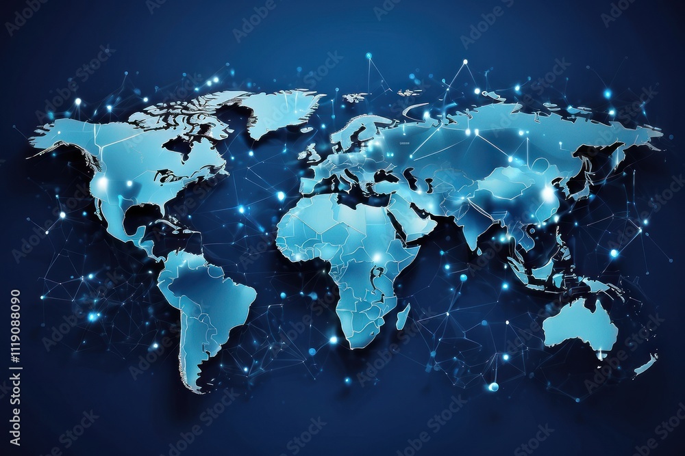 Fototapeta premium Communication technology for internet business. Global world network and telecommunication on earth and IoT.