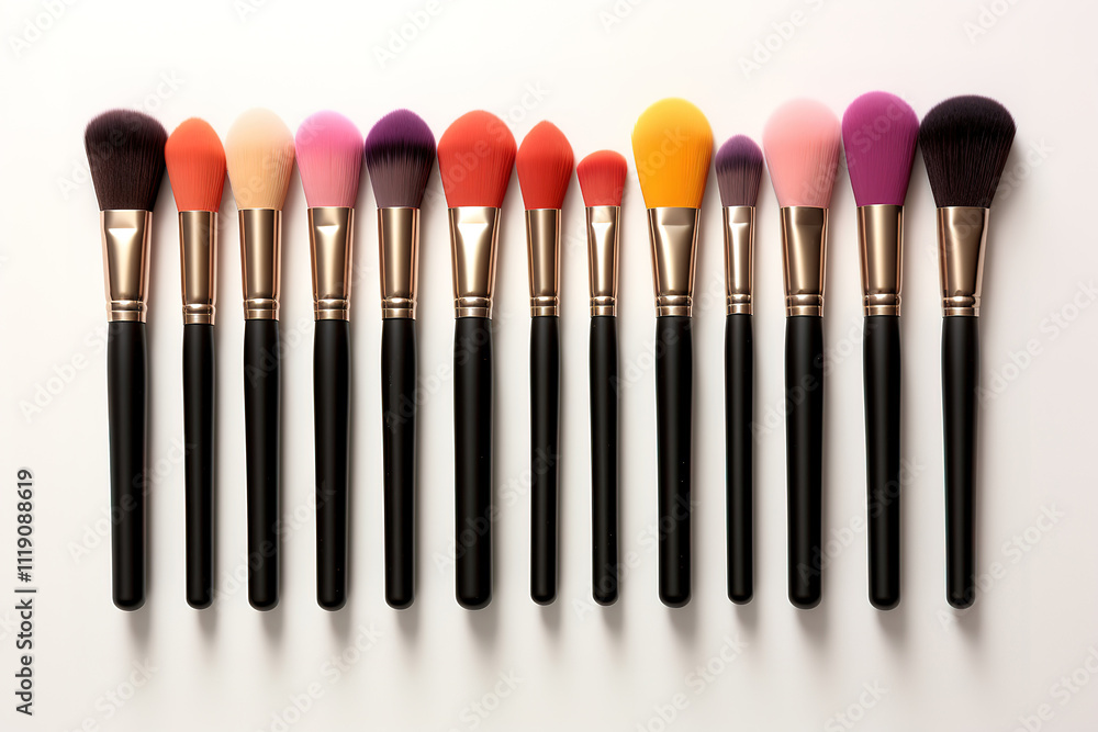 Fantastic Assorted makeup brushes with copy space, beauty artist workspace Fantastic Assorted makeup brushes with copy space, beauty artist workspace