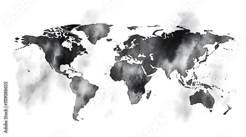 Wallpaper Mural Watercolor world map in grayscale. (1) Torontodigital.ca