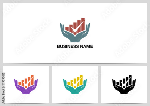 Hands Bar Chart Tick Check Symbol Logo Design